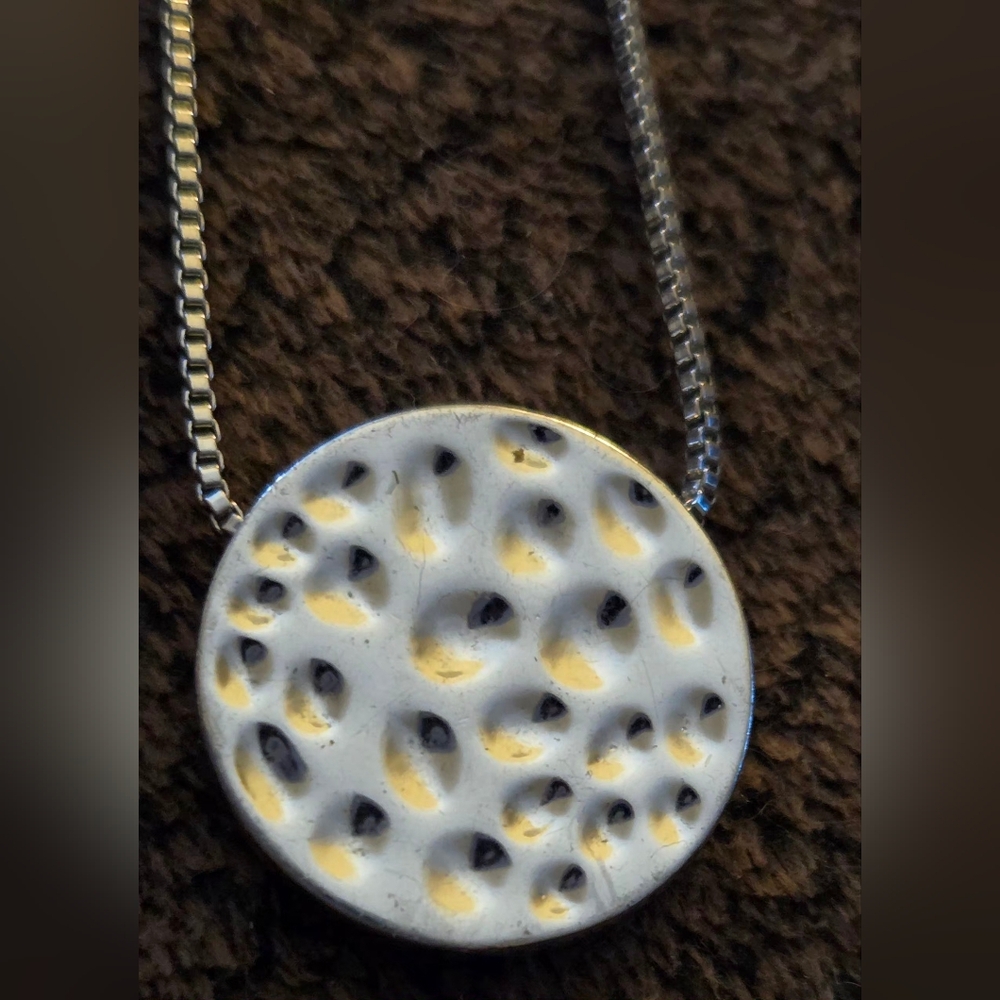 Silvertone Textured Disk Necklace - Picture 5 of 5
